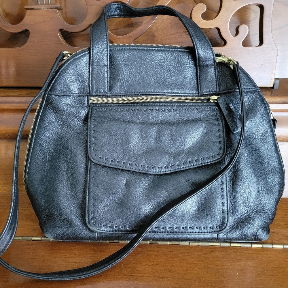 Black Leather Satchel Handbag